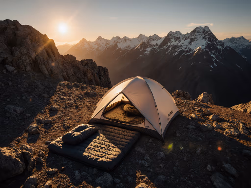 alpine_sleeping_bag_setup_on_mountain_terrain_with_double_wall_tent_and_r-value_pad_system