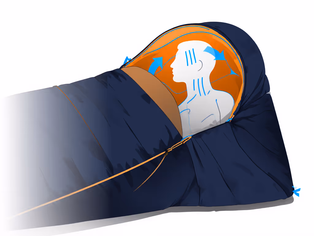 side_sleeper_showing_sleeping_bag_hood_fit_and_neck_draft_paths