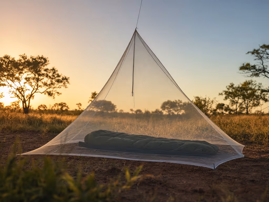 pyramid_mosquito_net_pitched_over_a_ground_sleeping_bag