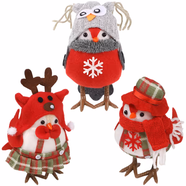 3 Pack 6 Inch Christmas Table Decorations - Small Bird Figurines